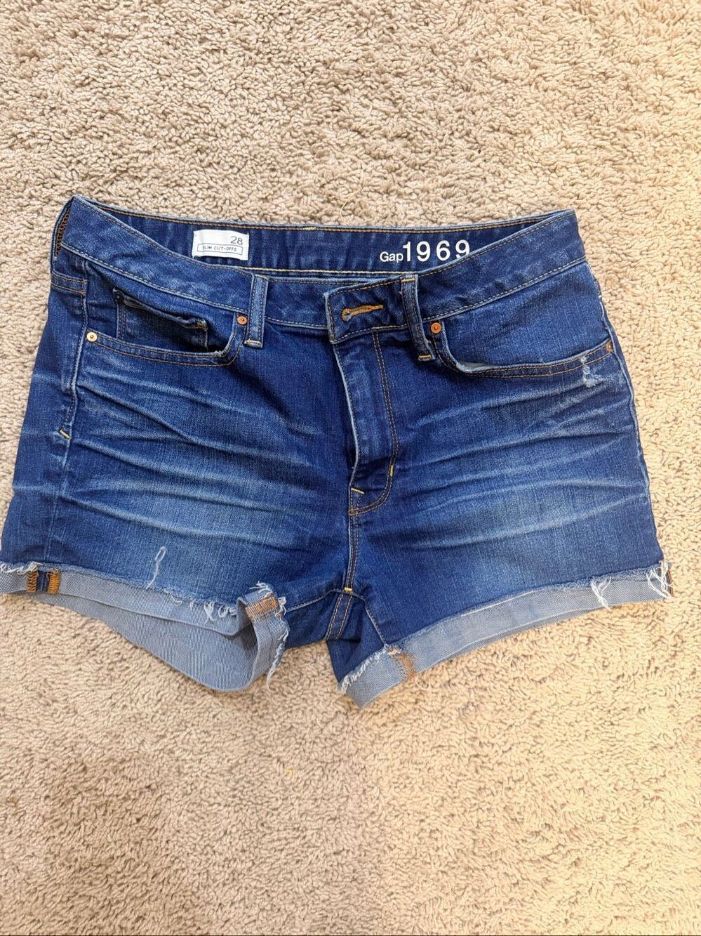 Gap 1969 Women Blue Denim Cuffed Cutoff Shorts Size 28 Slim Fit Mid Rise